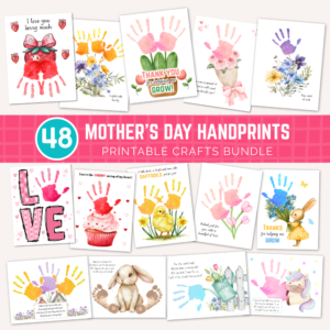 Printable Mother's day handprint and footprints crafts for mom and grandma including flowers and cute animals