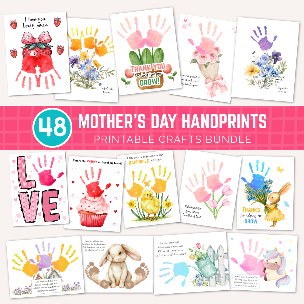 Printable Mother's day handprint and footprints crafts for mom and grandma including flowers and cute animals