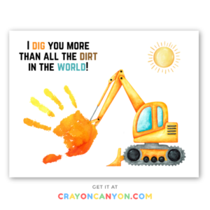 Printable Father's day handprint craft for dad including yellow digger and punny saying