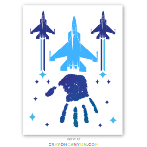 Printable Father's day handprint craft for dad including military jet planes
