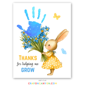 Printable Flower Bouquet Handprint Keepsake Craft of Bunny - Thanks for helping me grow