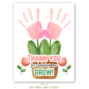 Printable Flower Pot Handprint Keepsake Craft for Siblings - Thanks for helping me grow