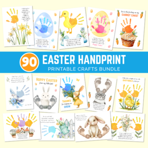 Printable Easter handprint and footprints crafts including flowers, cute animals, eggs, and keepsakes
