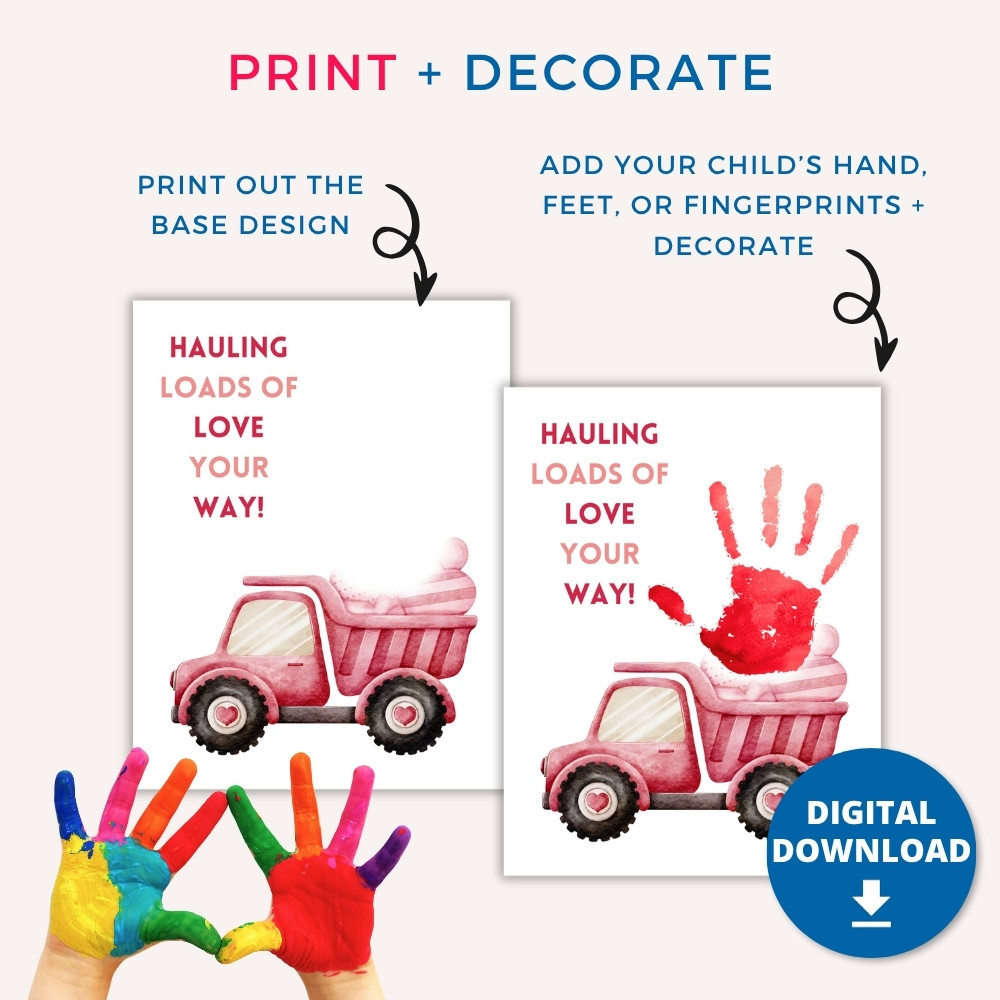 Printable Father's day handprint craft for dad including red dump truck