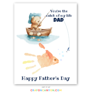 Printable Father's day handprint craft for dad including bear fishing
