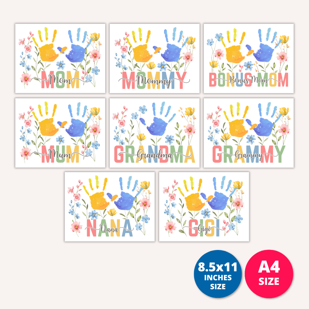 Printable Mother's day handprint and footprints crafts for mom and grandma including flowers and cute animals