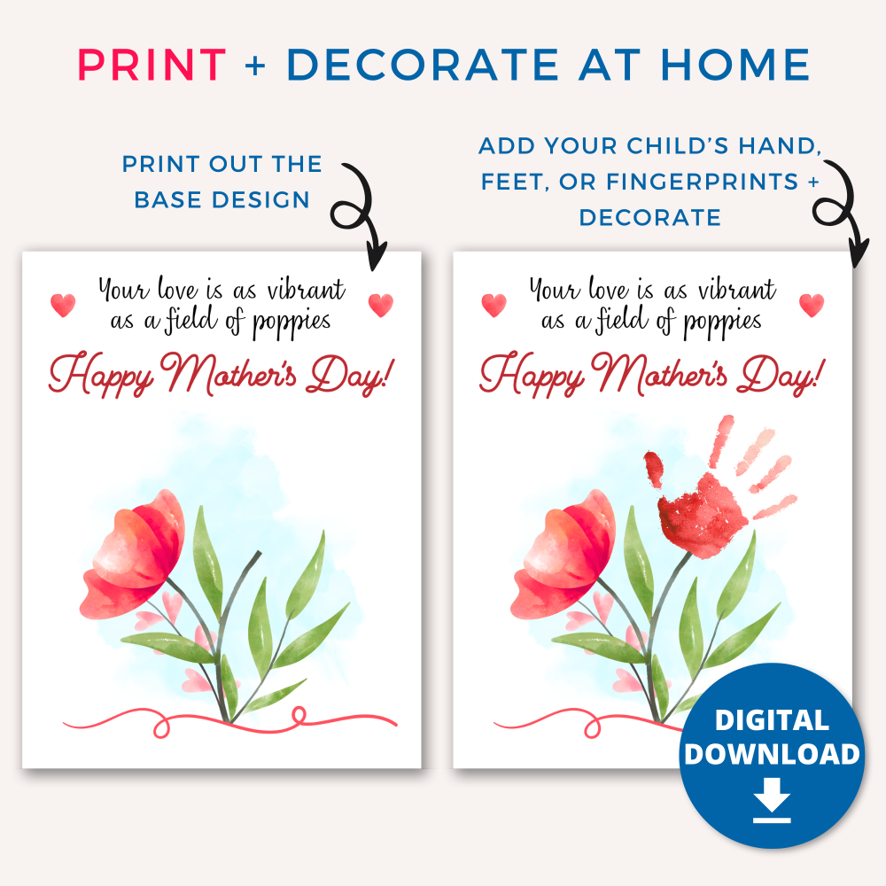 Printable Mother's day handprint and footprints crafts for mom and grandma including flowers and cute animals