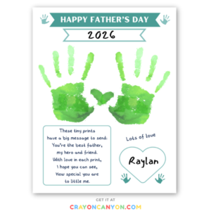 Printable Father's day handprint craft for dad including simple green design and poem