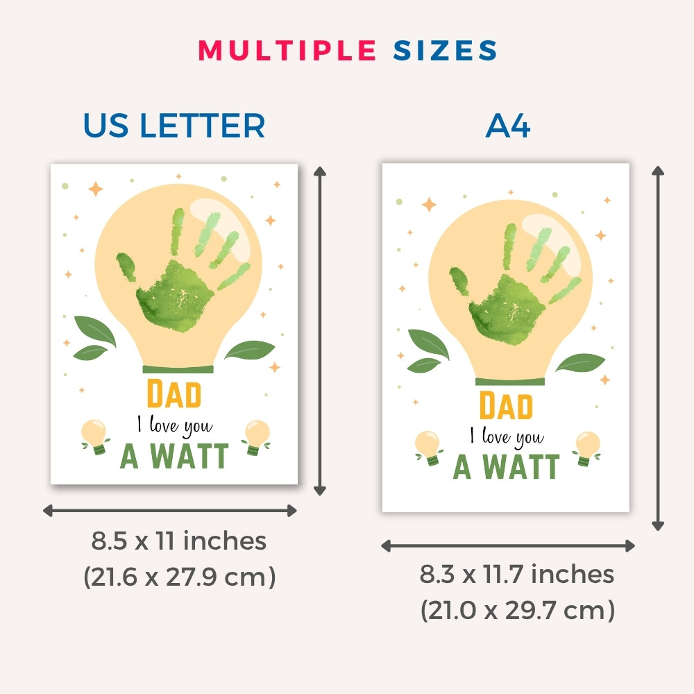 Printable Father's day handprint craft for dad including lightbulb and punny joke