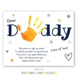 Printable Father's day handprint craft for dad including dear daddy poem