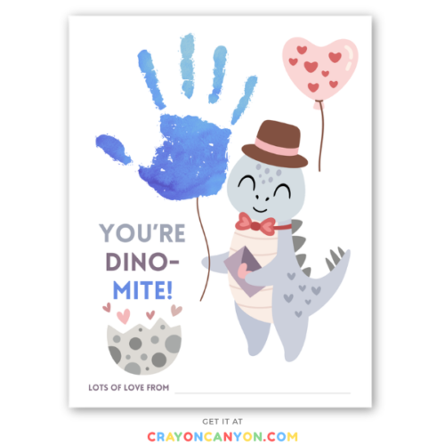 Printable Father's day handprint craft for dad including dinosaur and dino-mite pun