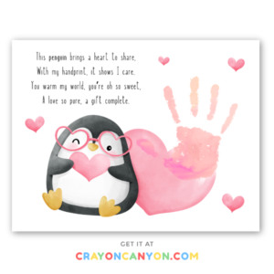 Printable Heart + Penguin Handprint Keepsake Craft