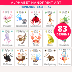 Printable A-Z Alphabet Handprint Crafts Bundle including animals, letter and word tracing