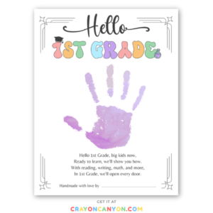 Hello Kindergarten 1st Grade Daycare Handprint Craft Printable